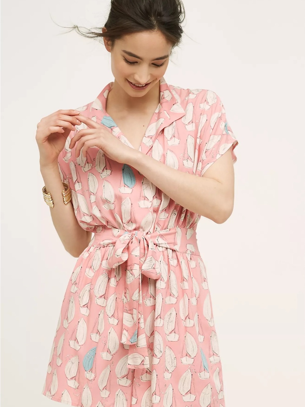 Maeve by Anthropologie Tourista Pink Sailboat-Print Short Sleeve Romper 4